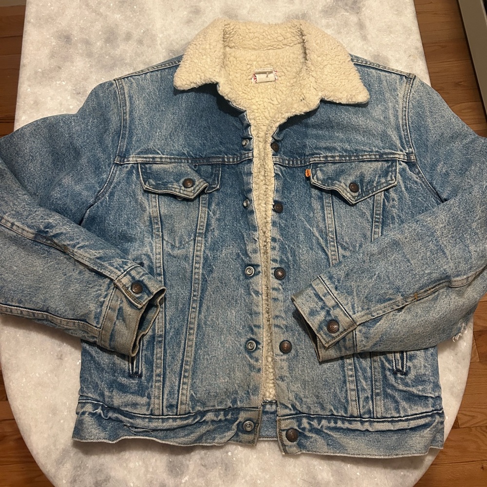 SUPER RARE Vintage Levi’s *Orange Label* Distressed Denim Sherpa Jacket